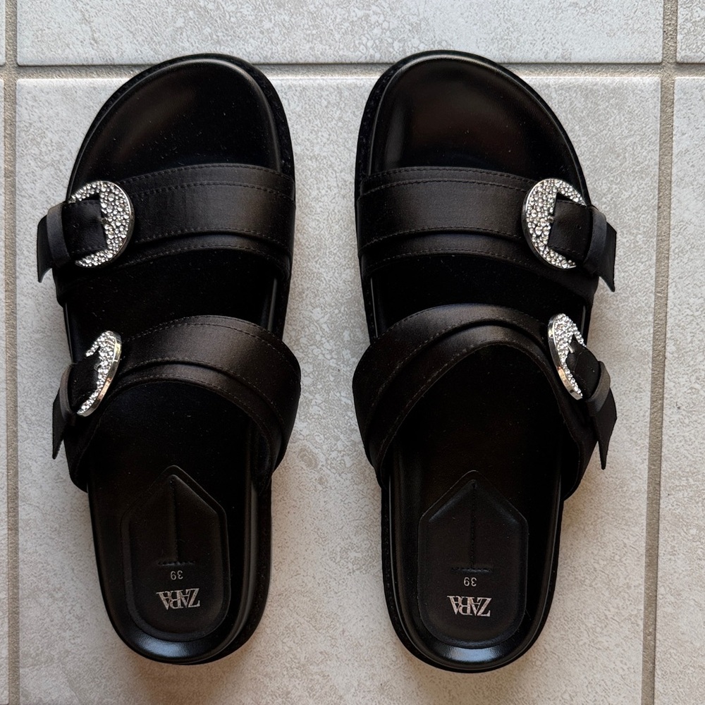 Zara Black Sandals with Sparkling Buckles